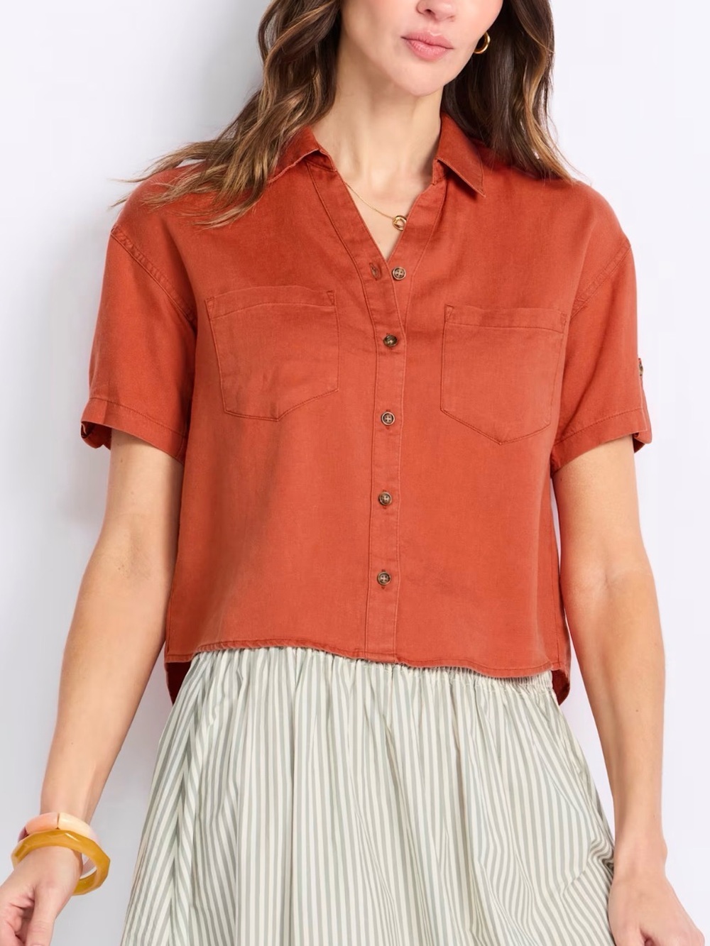 Market & Spruce Kadie Linen Blend Cropped Shirt Orange Medium NWT STITCH FIX
